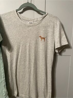Bundle of 2 Victoria  Secret Heather Gray Short Sleeve Tee with Gold Dog Logo.